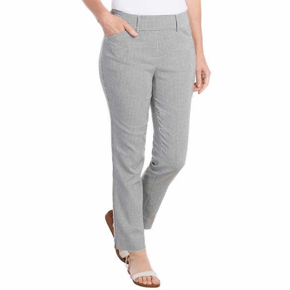 Hilary Radley Pull-On Ankle Pant, Slim, Pockets, Gray/White/Black, Medium, NWT